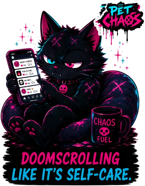 Pet Chaos Doomscroll sticker: Doomscrolling like it's self-care.