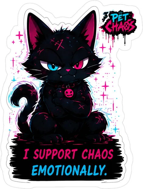 Pet Chaos black cat sticker: I support chaos, emotionally